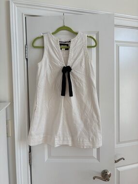 White Sleeveless dress with Black Bow